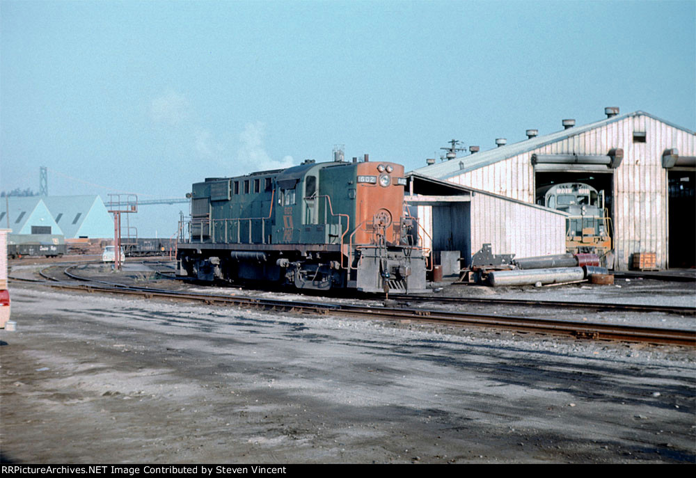 Pacific Great Eastern Rly RS18 #602 with MLW C630M #701 in shop.